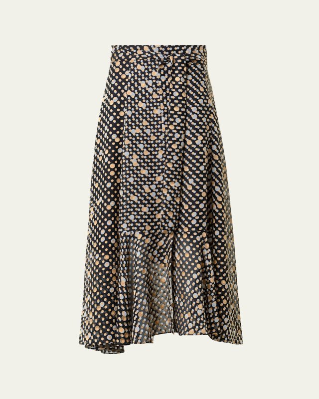 Polka Dot Devore Crepe Georgette Midi Boho Skirt